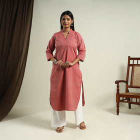 Buy Red Jhiri Handloom Straight Cotton Kurta for Women