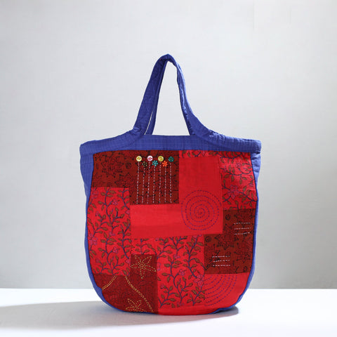 Red Jugaad Patchwork Handmade Tote Bag 03