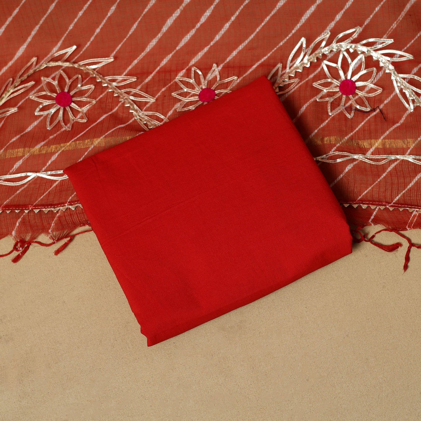 Kacchi gota patti work natural dyed pure cotton 3pc