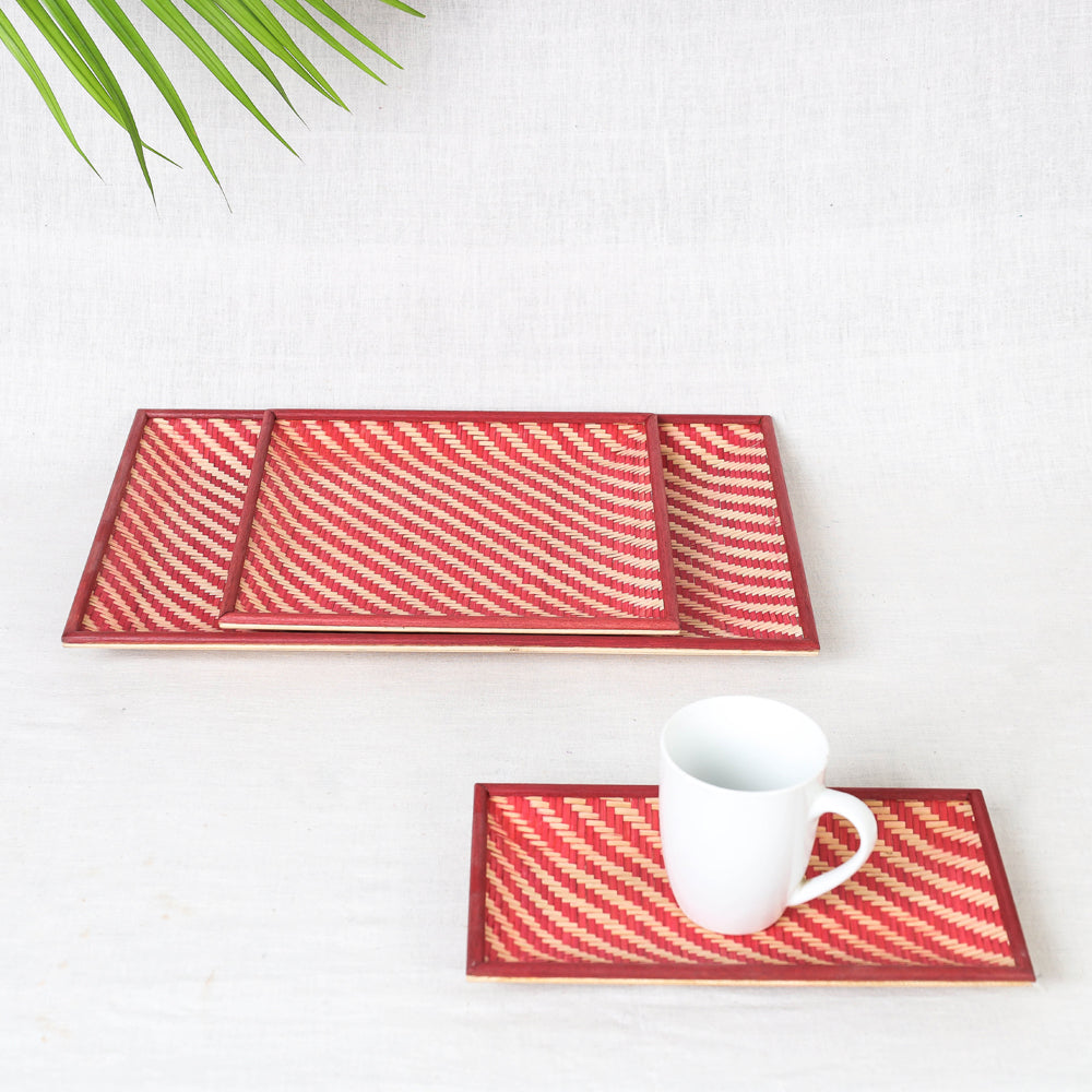 Red Kadam Haat Handmade Bamboo Cereal Tray (Set of 3)