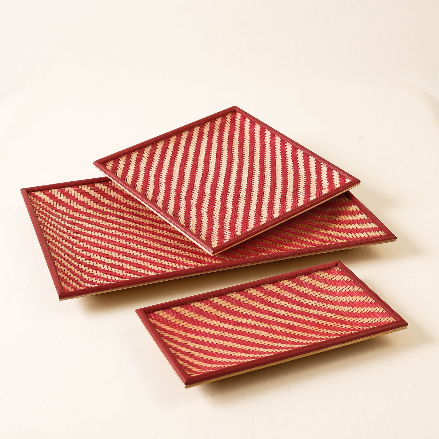 Red Kadam Haat Handmade Bamboo Cereal Tray (Set of 3)