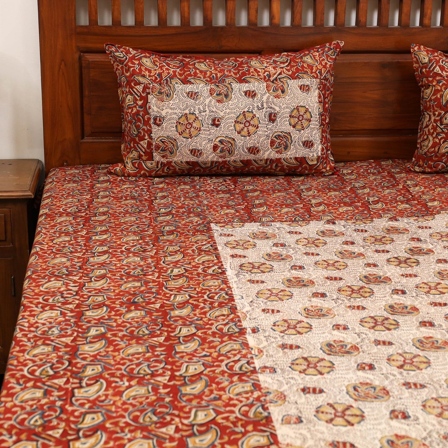 Kalamkari patchwork cotton bedsheet set 37 - handcrafted