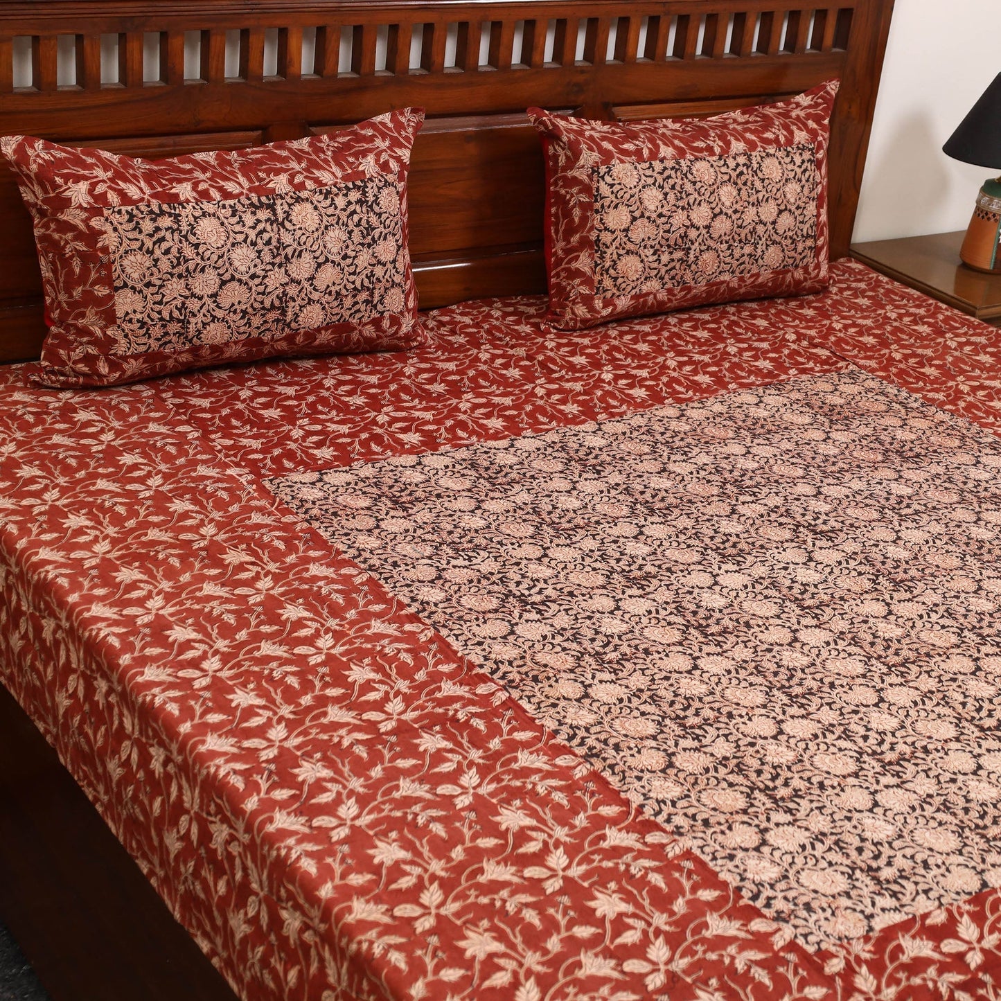 Kalamkari patchwork cotton bedsheet set 24 - handcrafted