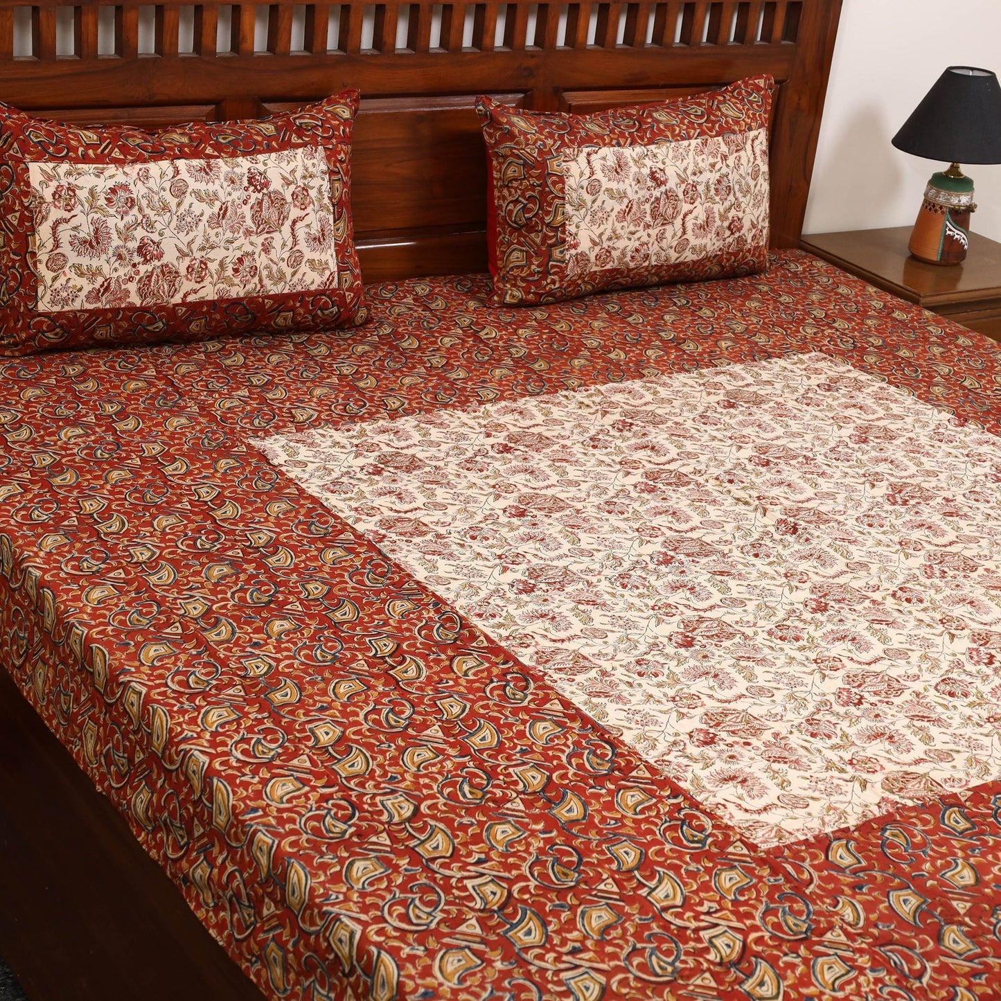 Kalamkari patchwork cotton bedsheet set 25 - handcrafted