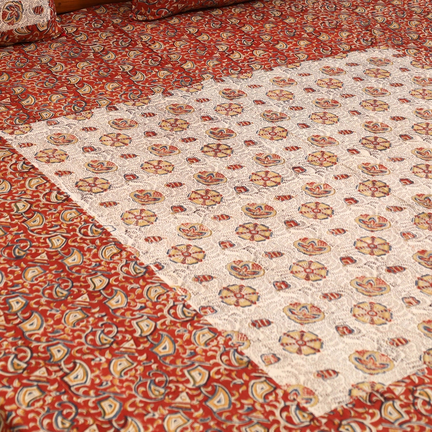 Kalamkari patchwork cotton bedsheet set 37 - handcrafted