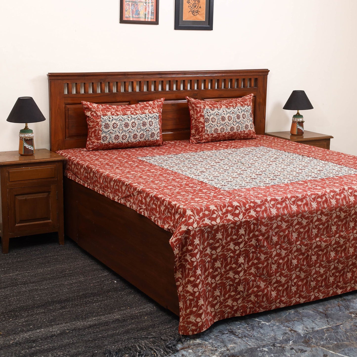 Kalamkari patchwork cotton bedsheet set 36 - handcrafted