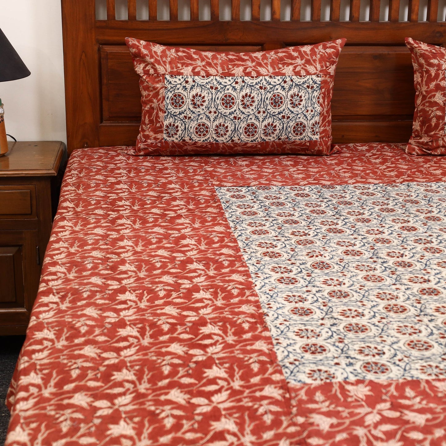 Kalamkari patchwork cotton bedsheet set 36 - handcrafted