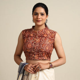 Red - Kalamkari Block Printed Cotton Stitched Blouse