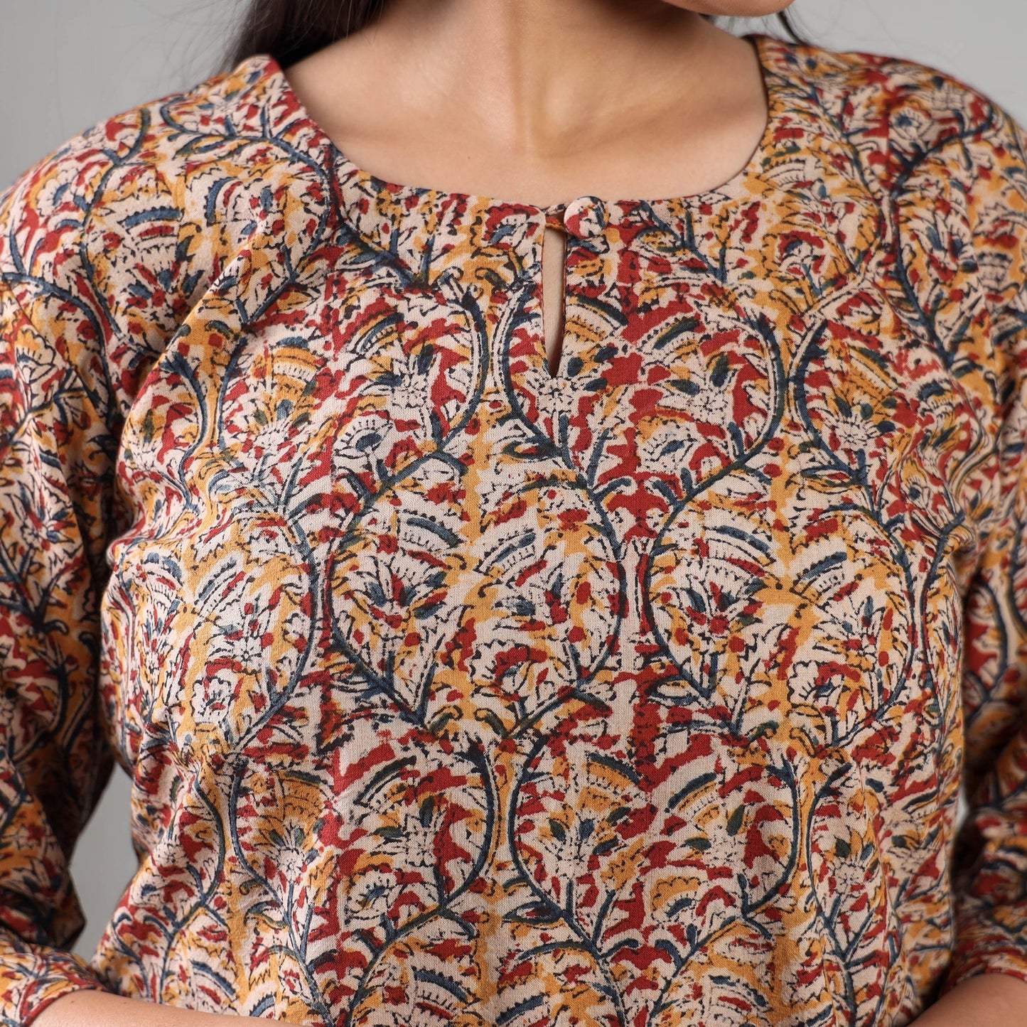   Kalamkari Block Printing Cotton Kurta with Salwar & Dupatta Set Online at iTokri.com