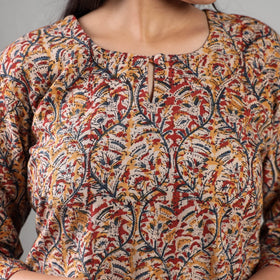   Kalamkari Block Printing Cotton Kurta with Salwar & Dupatta Set Online at iTokri.com