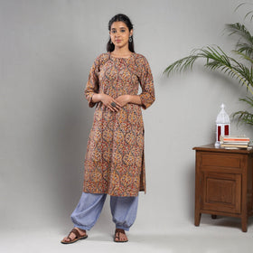   Kalamkari Block Printing Cotton Kurta with Salwar & Dupatta Set Online at iTokri.com