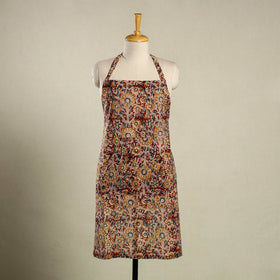 Red Kalamkari Block Print Cotton Apron with Pocket