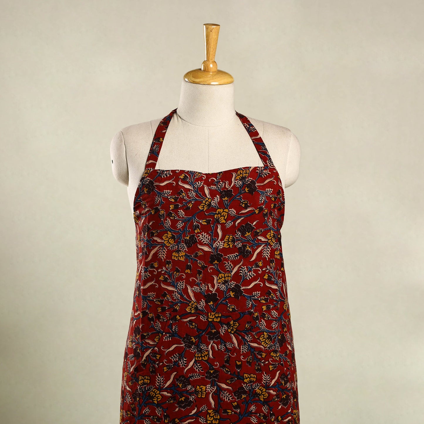 Red - kalamkari cotton apron with pocket 14 - handcrafted