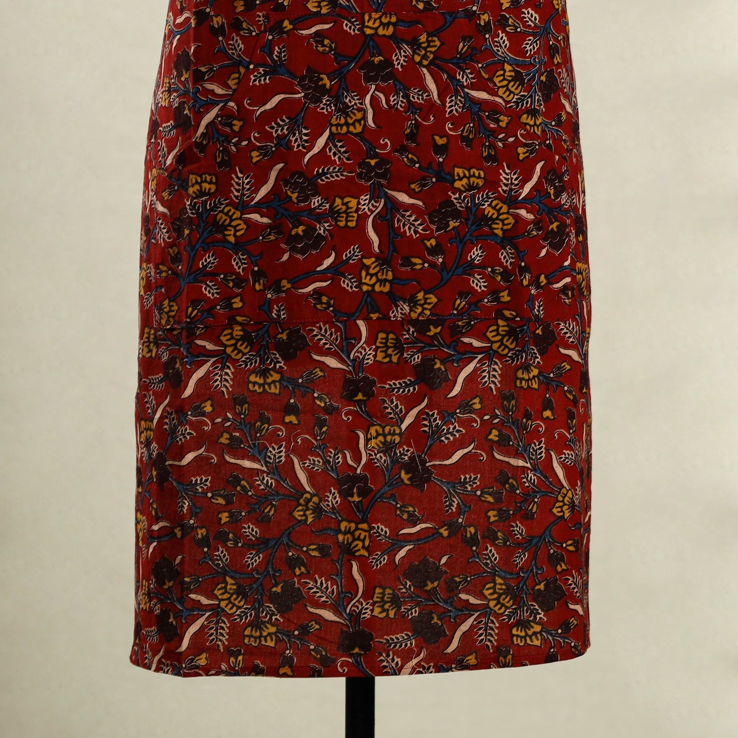 Red - kalamkari cotton apron with pocket 14 - handcrafted