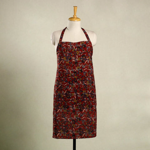 Red - kalamkari cotton apron with pocket 14 - handcrafted