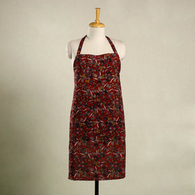 Red - kalamkari cotton apron with pocket 14 - handcrafted