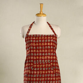 Red Kalamkari Block Print Cotton Apron with Pocket
