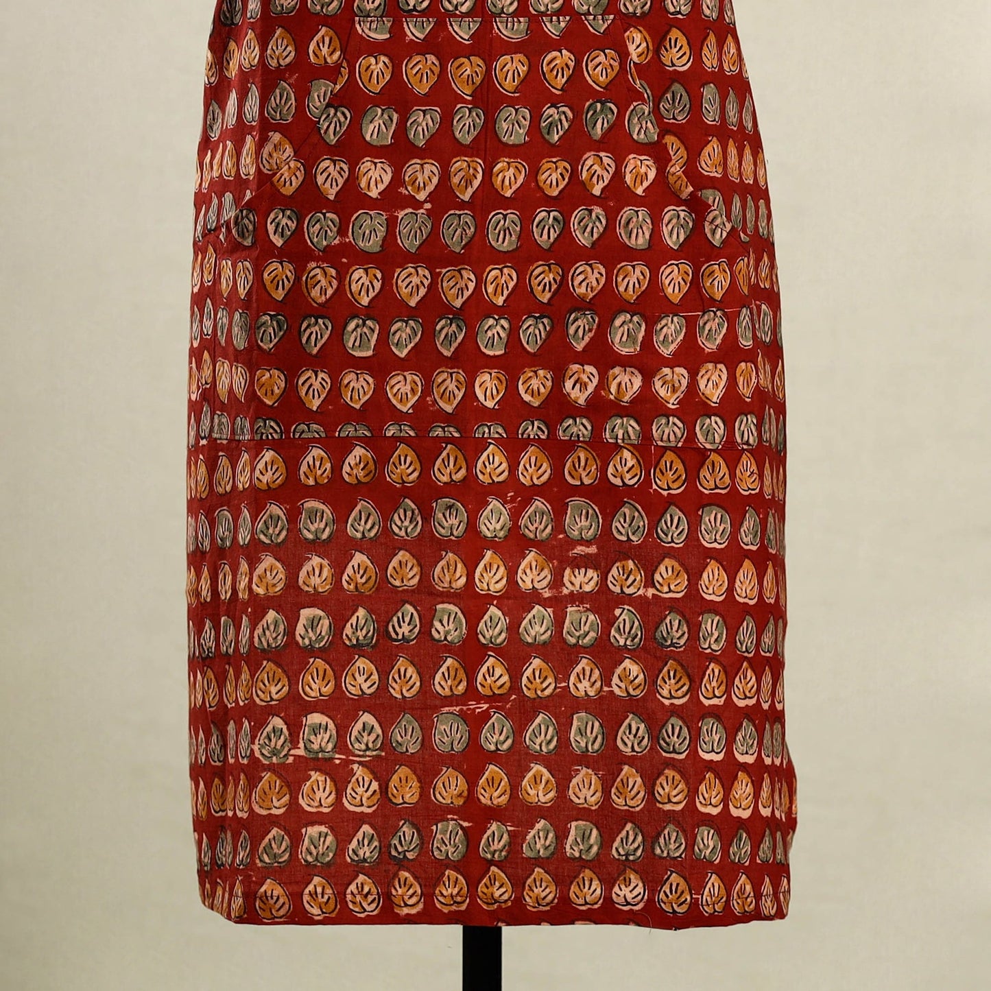 Red Kalamkari Block Print Cotton Apron with Pocket