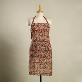 Red Kalamkari Block Print Cotton Apron with Pocket