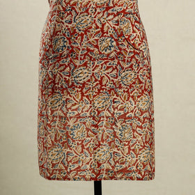 Red Kalamkari Block Print Cotton Apron with Pocket