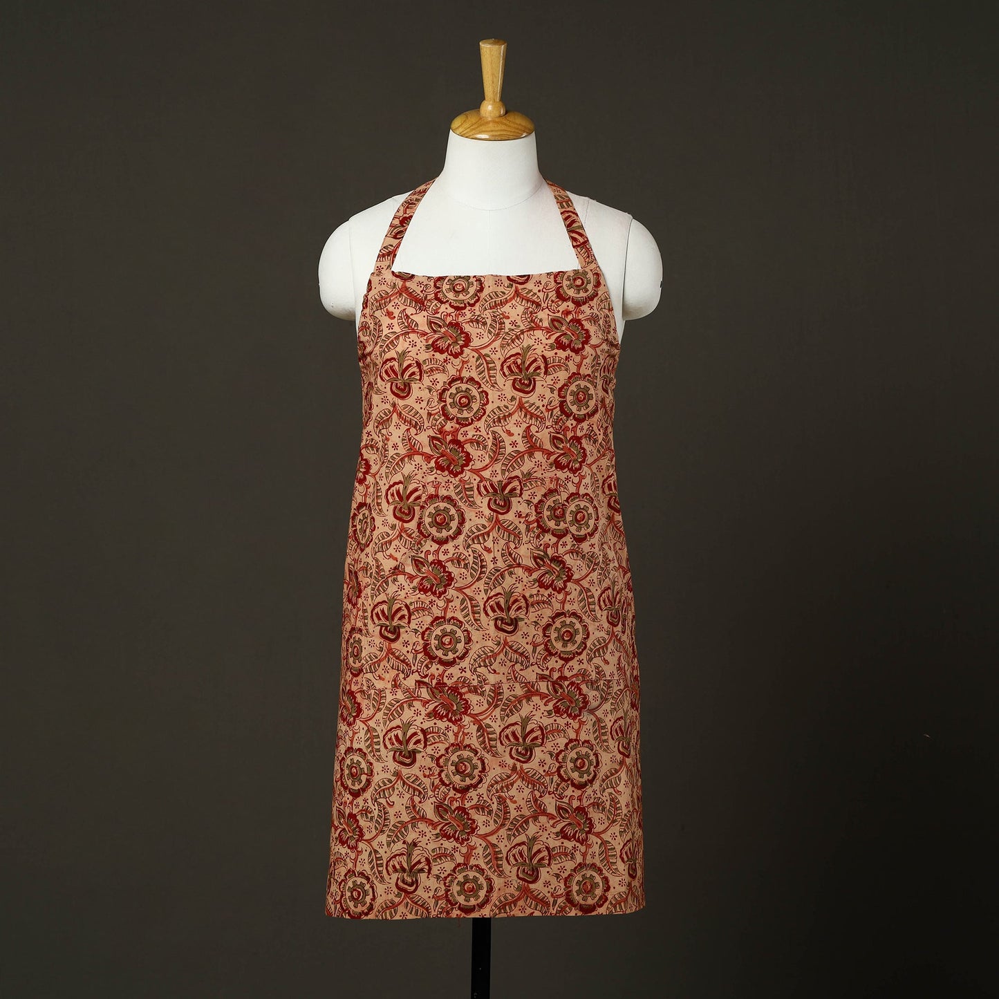  Beige Kalamkari Block Print Cotton Apron with Pocket