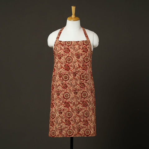  Beige Kalamkari Block Print Cotton Apron with Pocket