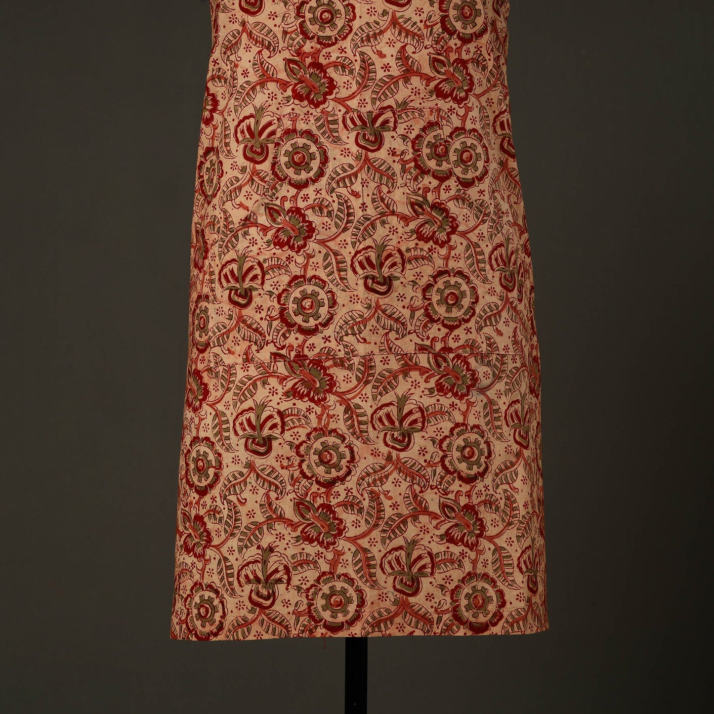  Beige Kalamkari Block Print Cotton Apron with Pocket