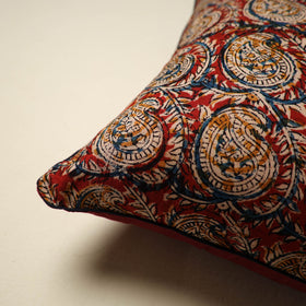 Red Kalamkari Block Print Cotton Cushion Cover