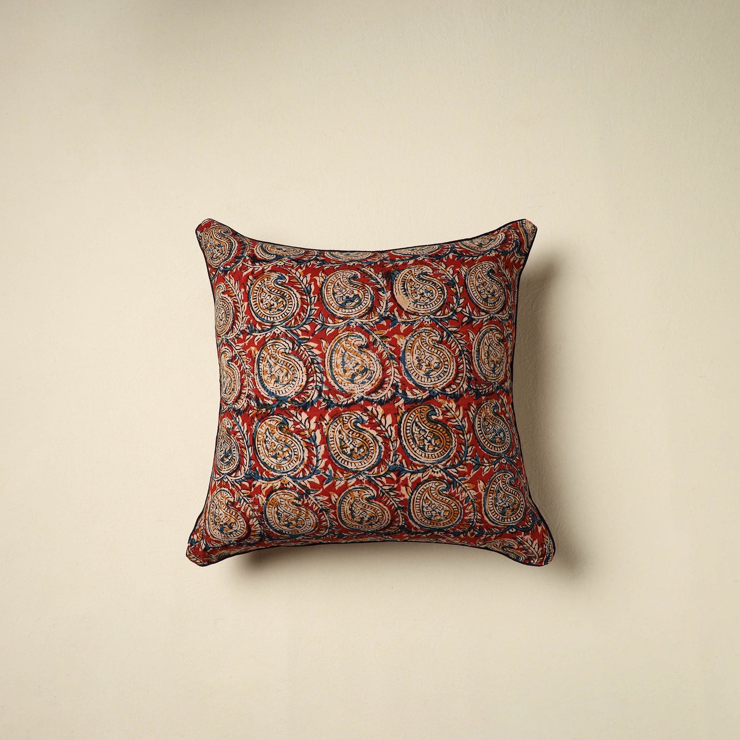Red Kalamkari Block Print Cotton Cushion Cover