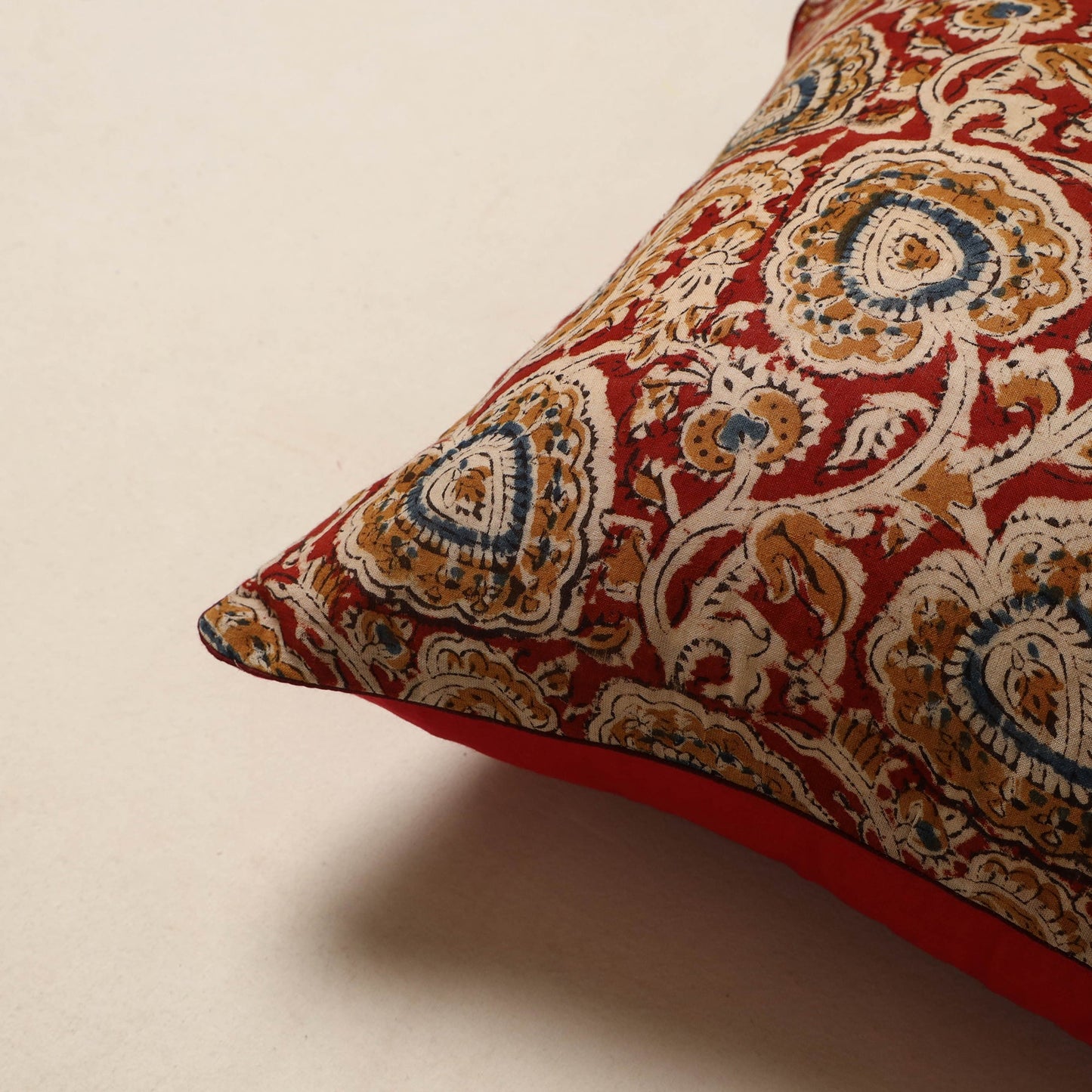 Red - kalamkari cotton cushion cover 07 - handcrafted