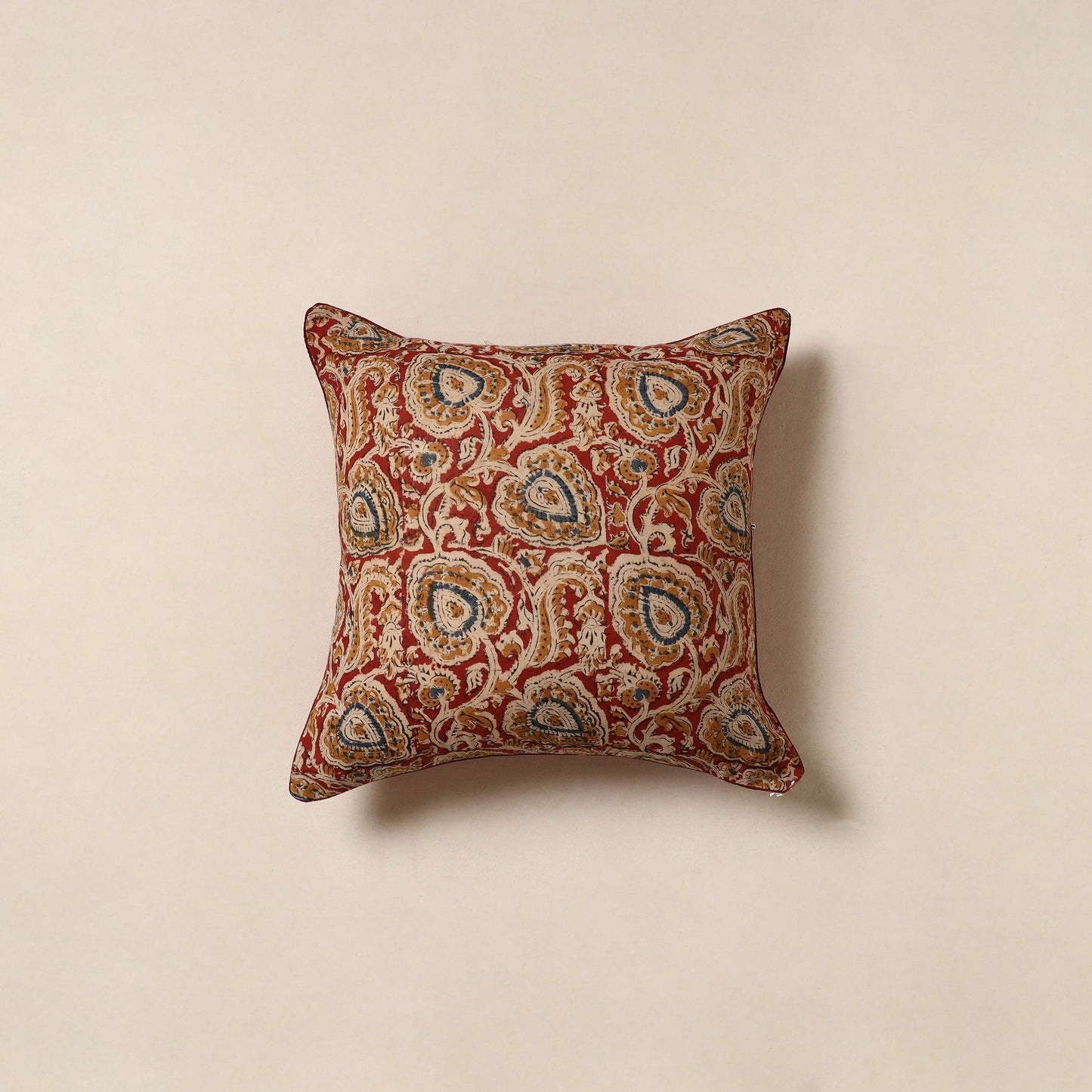 Red - kalamkari cotton cushion cover 07 - handcrafted
