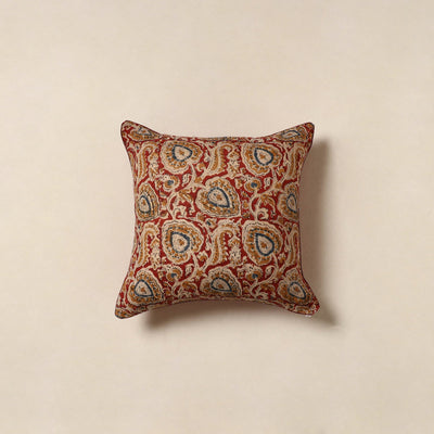 Red - kalamkari cotton cushion cover 07 - handcrafted