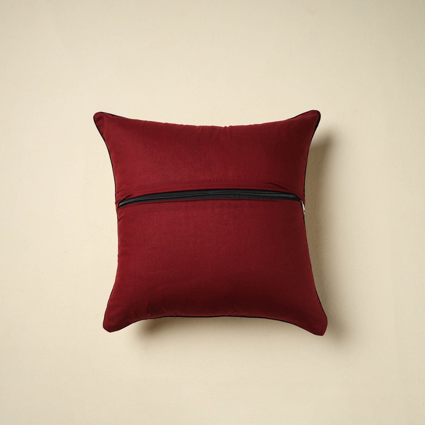 Red Kalamkari Block Print Cotton Cushion Cover