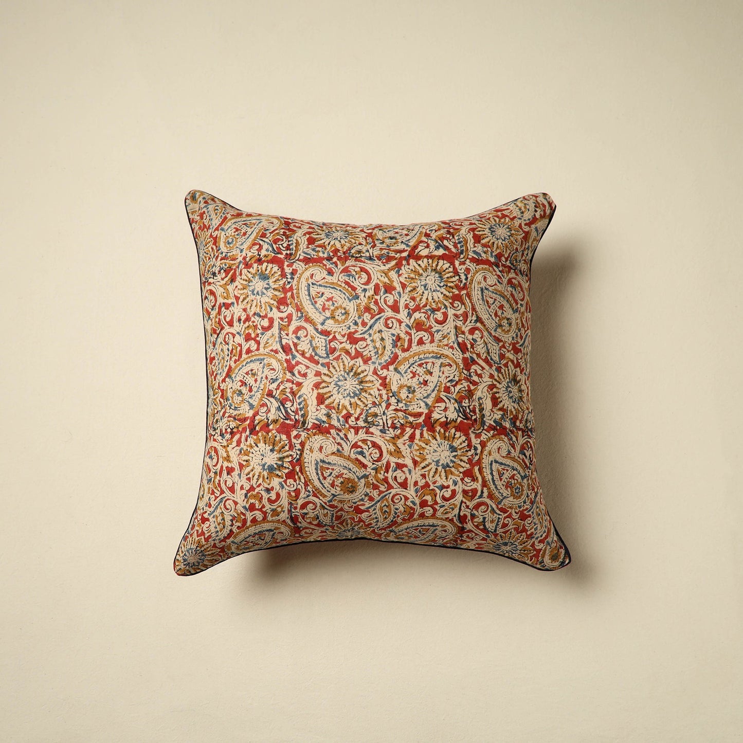 Red Kalamkari Block Print Cotton Cushion Cover