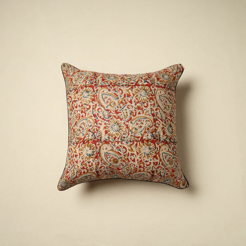 Red Kalamkari Block Print Cotton Cushion Cover