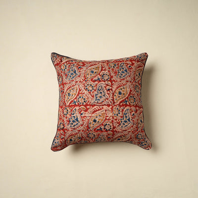 Red Kalamkari Block Print Cotton Cushion Cover