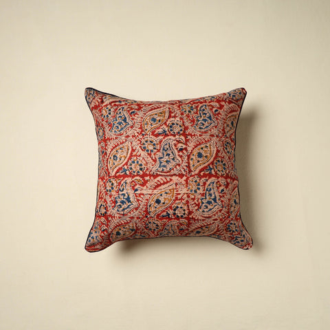 Red Kalamkari Block Print Cotton Cushion Cover