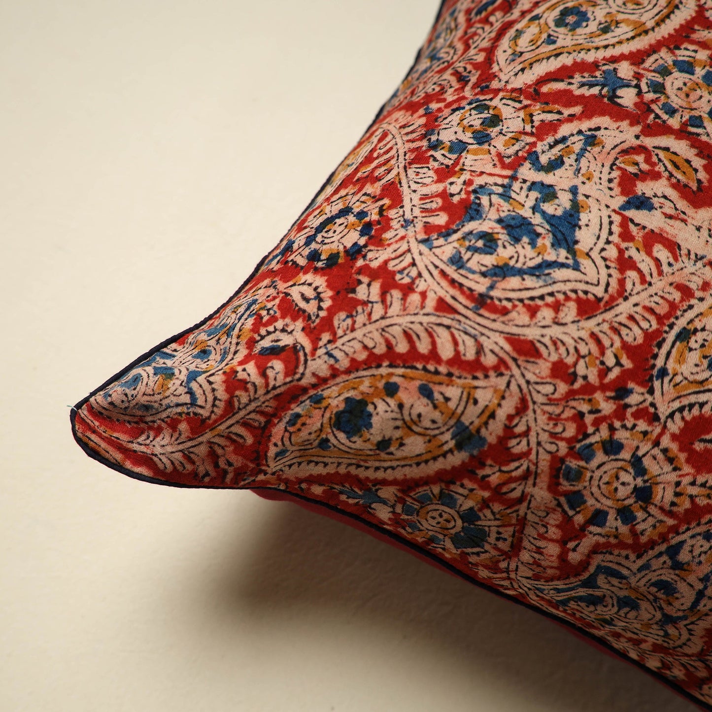 Red Kalamkari Block Print Cotton Cushion Cover