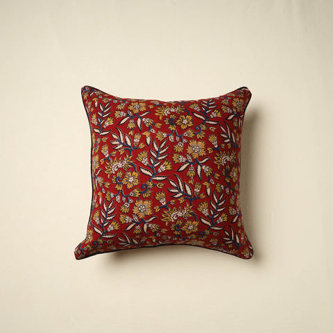 Red - kalamkari cotton cushion cover 14 - handcrafted
