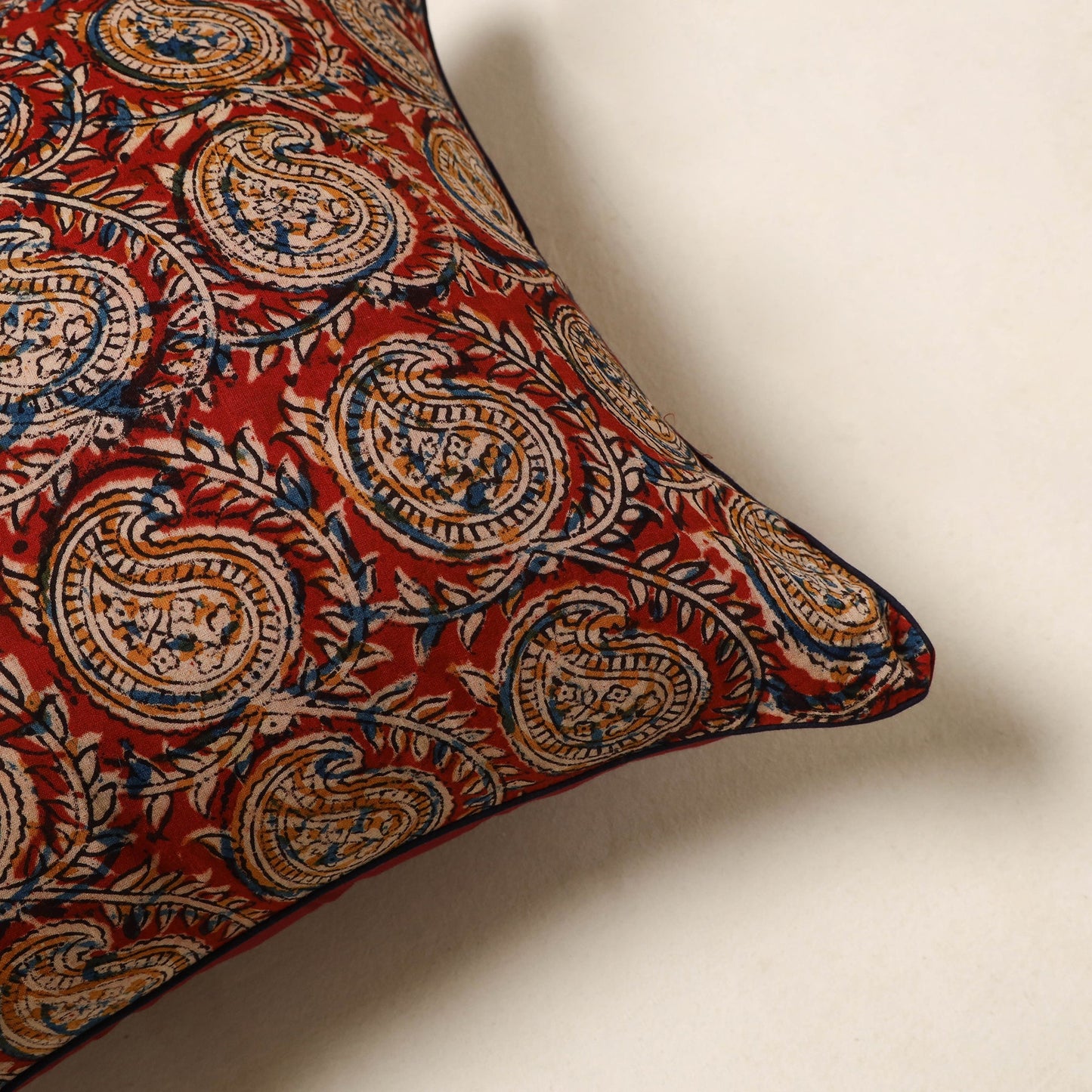 Red - kalamkari cotton cushion cover 93 - handcrafted