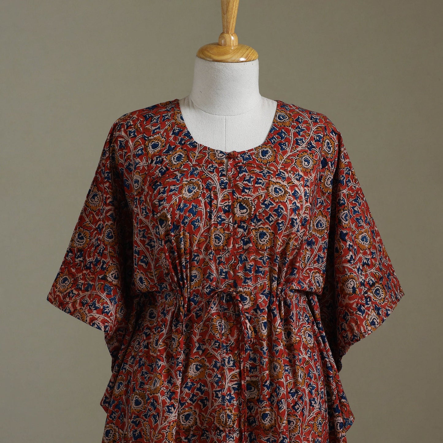 Red - kalamkari cotton kaftan (long) 54 - handcrafted