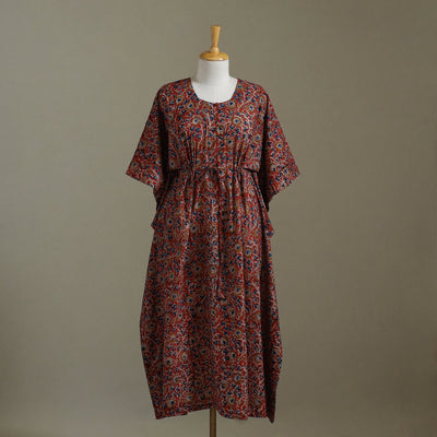 Red - kalamkari cotton kaftan (long) 54 - handcrafted