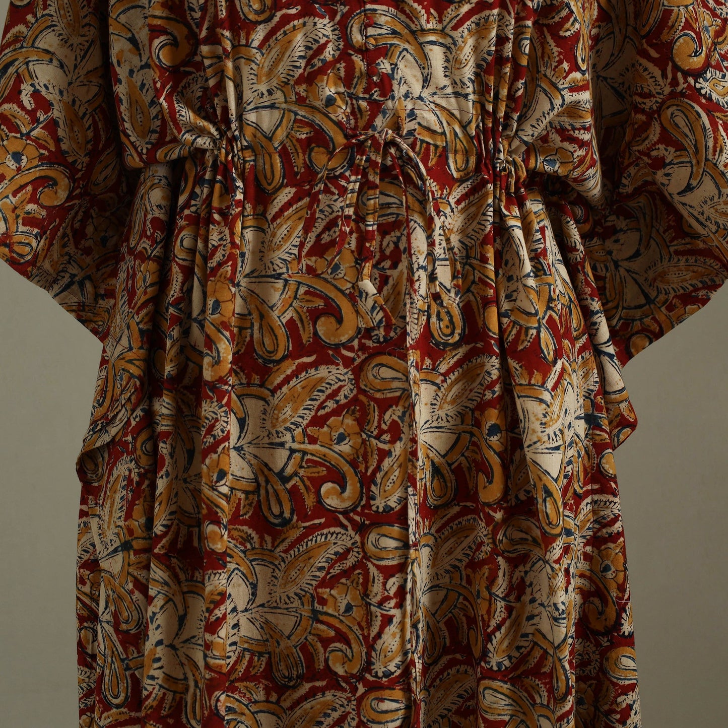 Red Kalamkari Block Print Cotton Kaftan (Long)