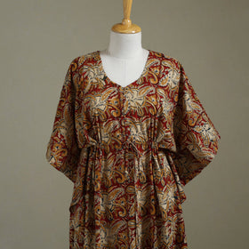 Red Kalamkari Block Print Cotton Kaftan (Long)