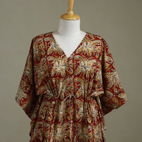 Red Kalamkari Block Print Cotton Kaftan (Long)