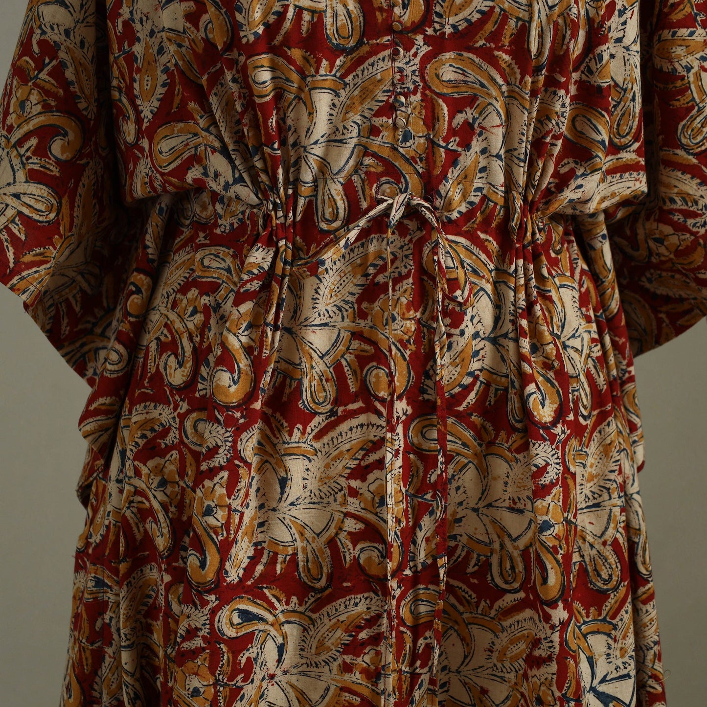 Red Kalamkari Block Print Cotton Kaftan (Long)