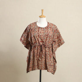  Red Kalamkari Block Print Cotton Kaftan