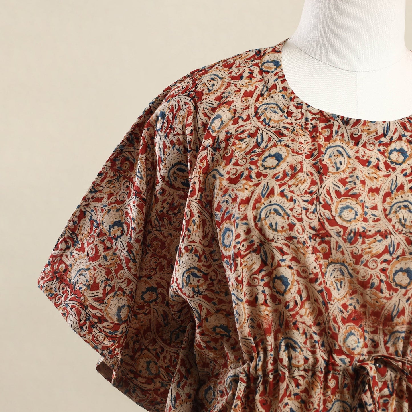  Red Kalamkari Block Print Cotton Kaftan