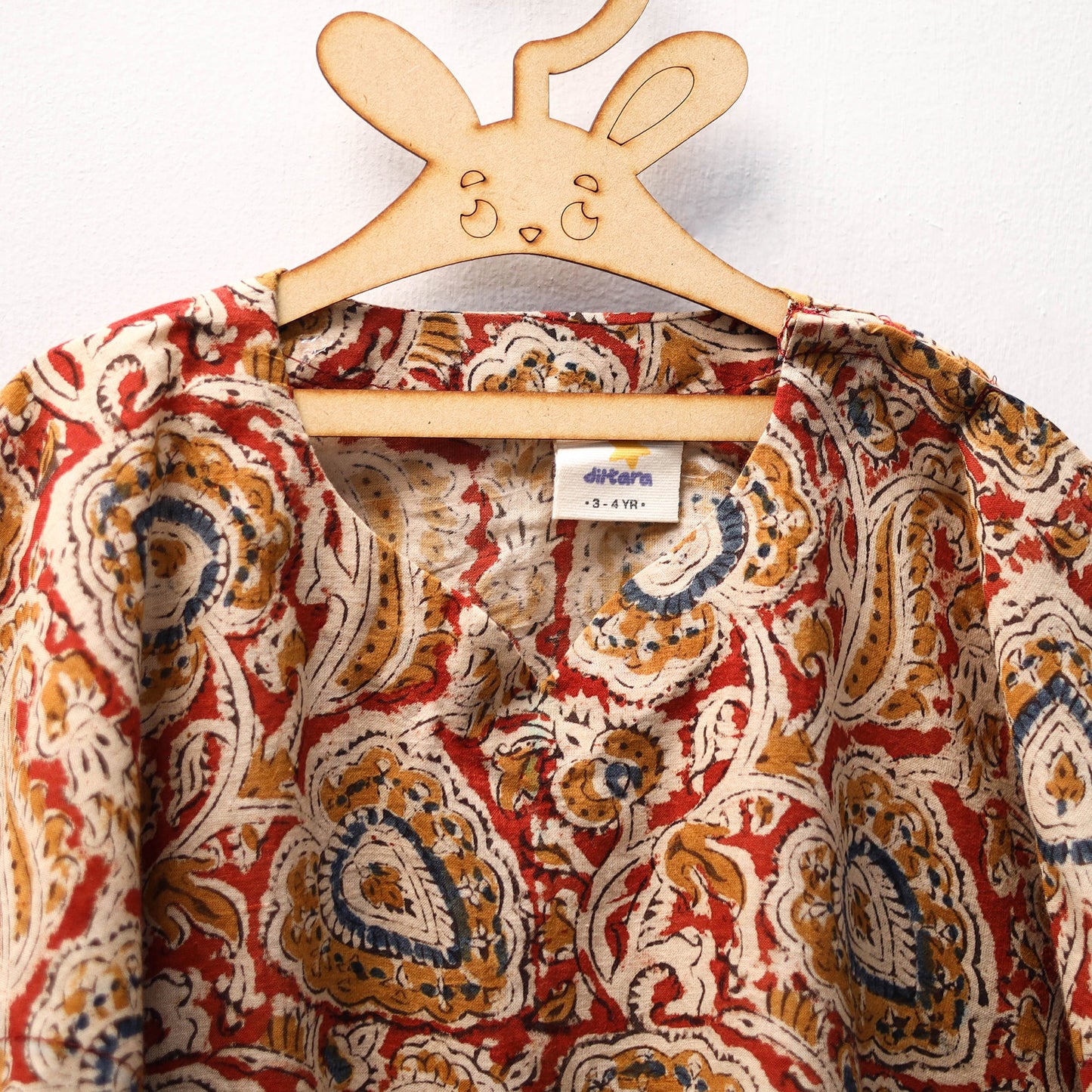 Red - kalamkari cotton kids kaftan (3-4 years) 51