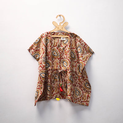 Red - kalamkari cotton kids kaftan (3-4 years) 51
